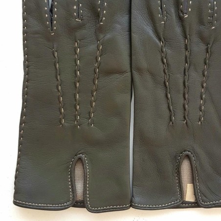 Gants en Cuir d'Agneau Gris Ecru Gisèle Doublés Soie.