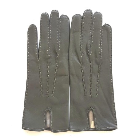 Gants en Cuir d'Agneau Gris Ecru Gisèle Doublés Soie.