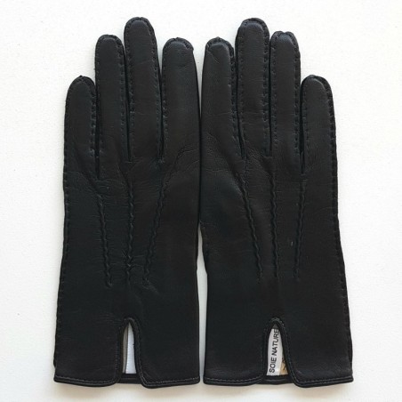 Gants en Cuir d'Agneau Noirs Gisèle Doublés Soie.