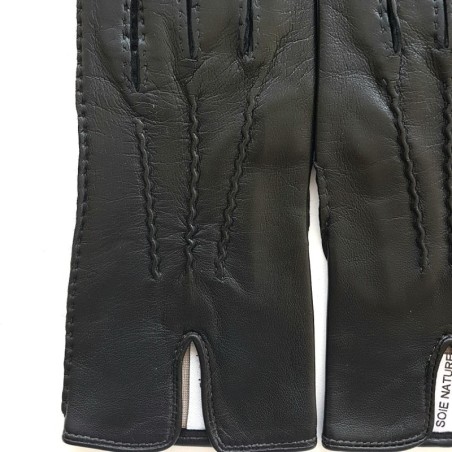 Gants en Cuir d'Agneau Noirs Gisèle Doublés Soie.