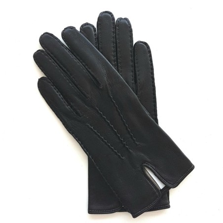 Gants en Cuir d'Agneau Noirs Gisèle Doublés Soie.