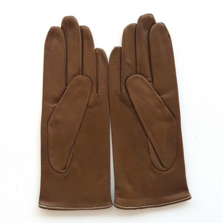 Gants en Cuir d'Agneau Pain d'Epice Blanc Gisèle Doublés Soie.