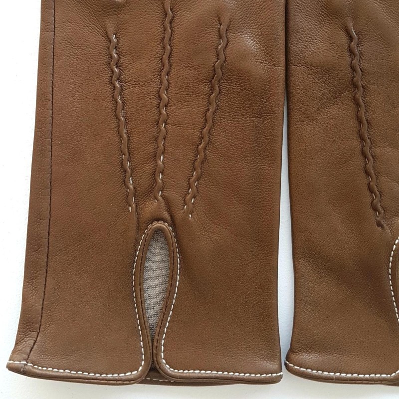 Gants en Cuir d'Agneau Pain d'Epice Blanc Gisèle Doublés Soie.