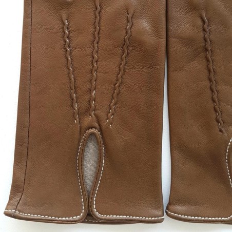 Gants en Cuir d'Agneau Pain d'Epice Blanc Gisèle Doublés Soie.