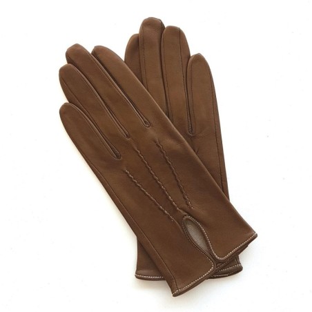Gants en Cuir d'Agneau Pain d'Epice Blanc Gisèle Doublés Soie.