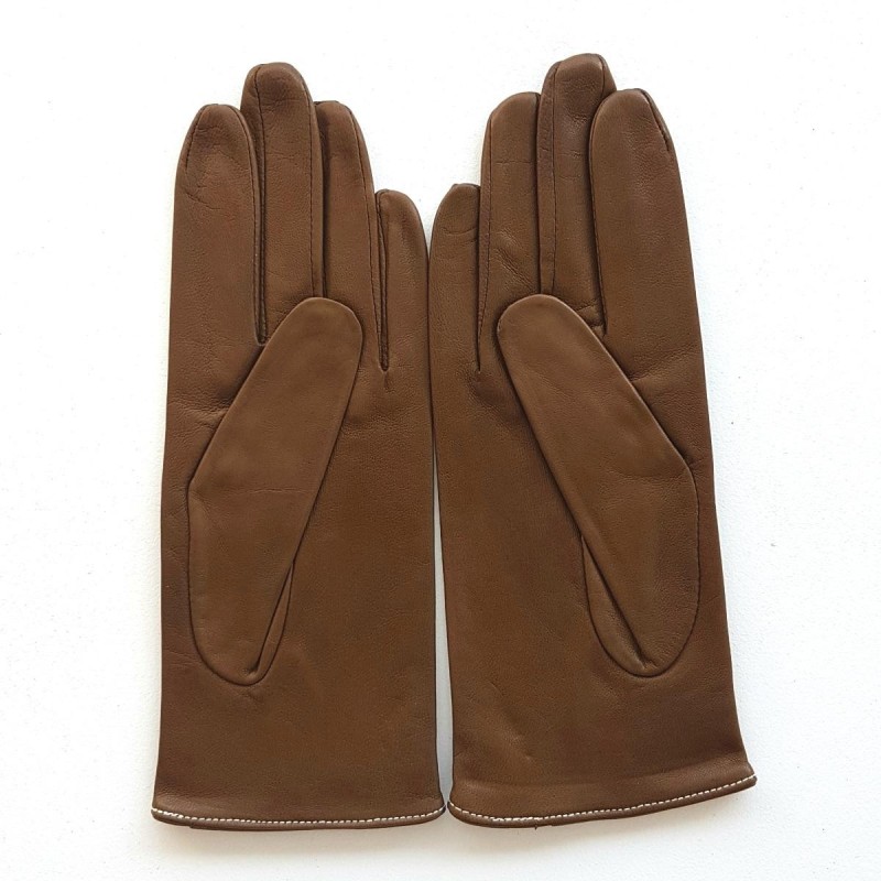Gants en Cuir d'Agneau Pain d'Epice Blanc Gisèle Doublés Soie.