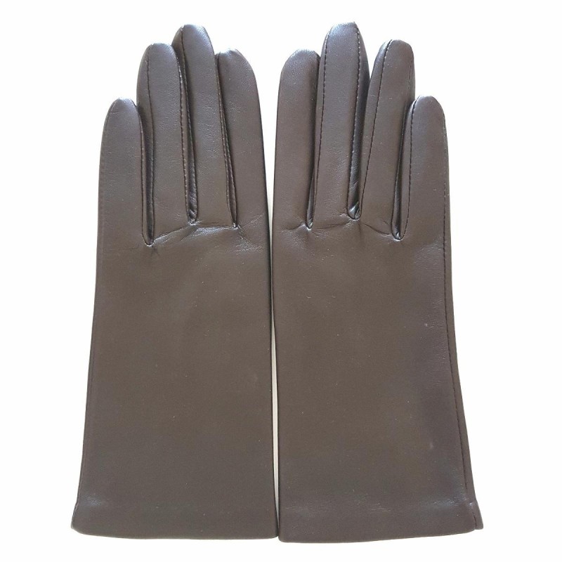 Gants en Cuir d'Agneau Marron Capucine Doublés Soie.