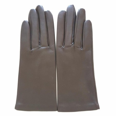 Gants en Cuir d'Agneau Marron Capucine Doublés Soie.