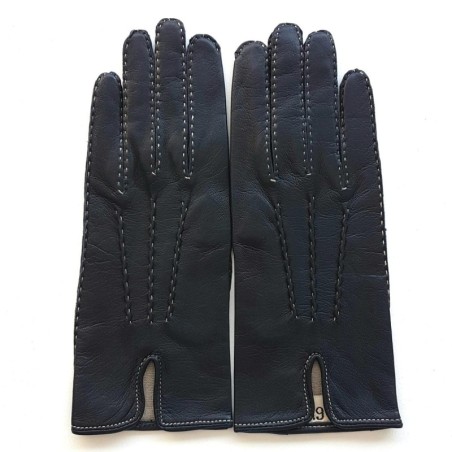Gants en Cuir d'Agneau Navy Ecru Gisèle Doublés Soie.