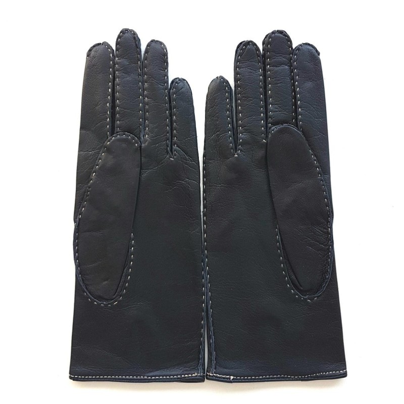 Gants en Cuir d'Agneau Navy Ecru Gisèle Doublés Soie.
