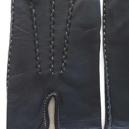 Gants en Cuir d'Agneau Navy Ecru Gisèle Doublés Soie.