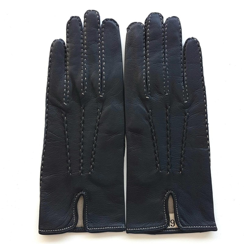 Gants en Cuir d'Agneau Navy Ecru Gisèle Doublés Soie.