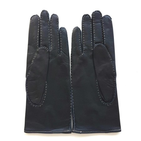 Gants en Cuir d'Agneau Navy Ecru Gisèle Doublés Soie.