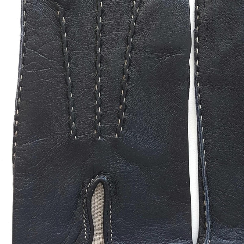 Gants en Cuir d'Agneau Navy Ecru Gisèle Doublés Soie.