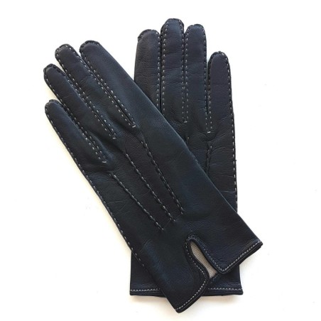Gants en Cuir d'Agneau Navy Ecru Gisèle Doublés Soie.