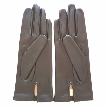 Gants en Cuir d'Agneau Marron Capucine Doublés Soie.