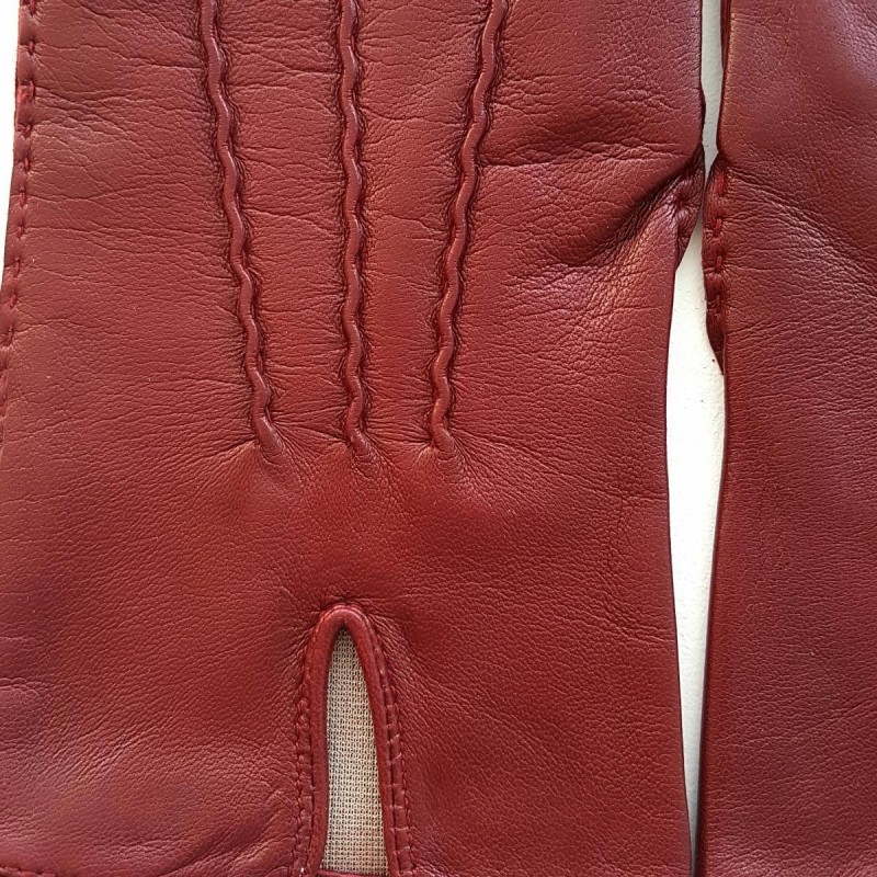Gants en Cuir d'Agneau Bordeaux Gisèle Doublés Soie.