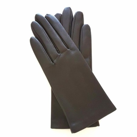 Gants en Cuir d'Agneau Marron Capucine Doublés Soie.