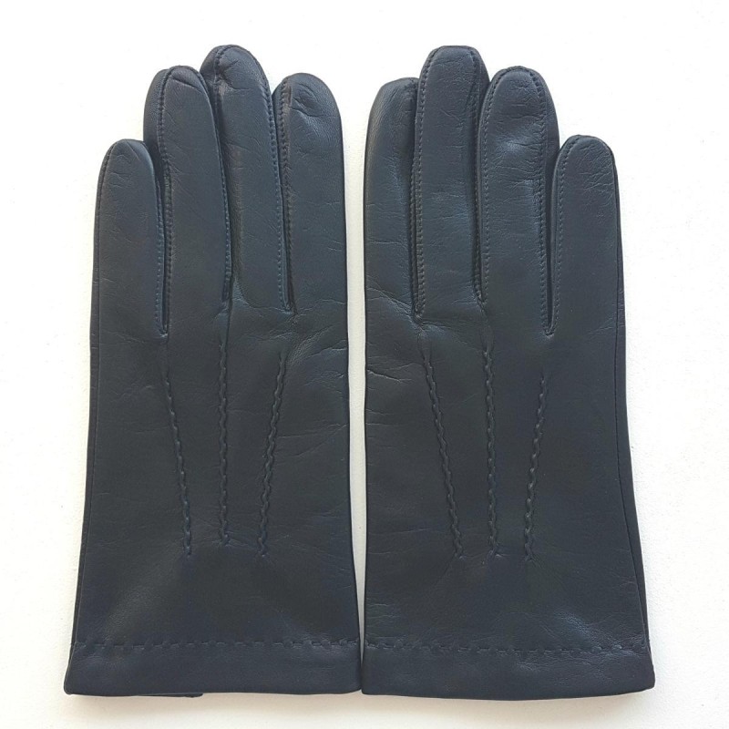Gants en Cuir d'Agneau Navy Henri Doublure Soie.