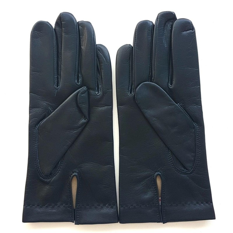 Gants en Cuir d'Agneau Navy Henri Doublure Soie.