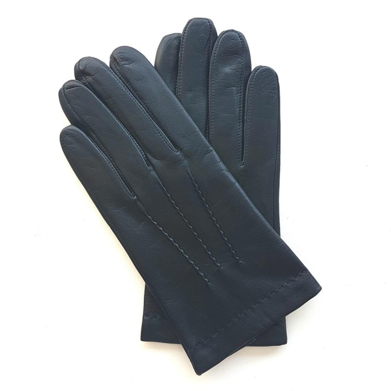 Gants en Cuir d'Agneau Navy Henri Doublure Soie.