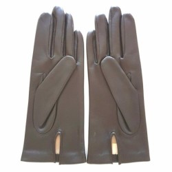 Gants en Cuir d'Agneau Marron Capucine Doublés Soie.