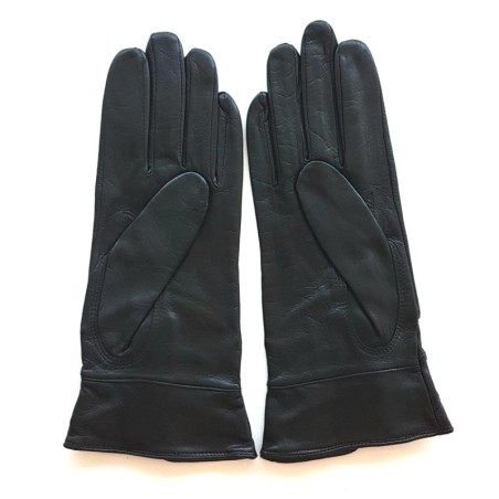 Gants en Cuir d'Agneau Noir Hongrie Doublés Soie.