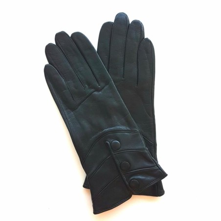 Gants en Cuir d'Agneau Noir Hongrie Doublés Soie.