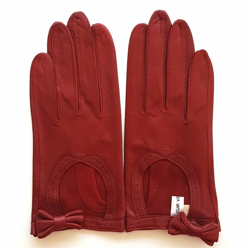 Gants en Cuir d'Agneau Bordeaux Denise Non Doublés.