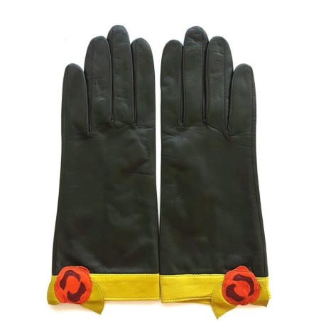 Gants en Cuir d'Agneau Kaki Orange Vert Anis Mirablis Doublés Soie.