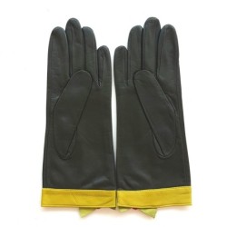Gants en Cuir d'Agneau Kaki Orange Vert Anis Mirablis Doublés Soie.
