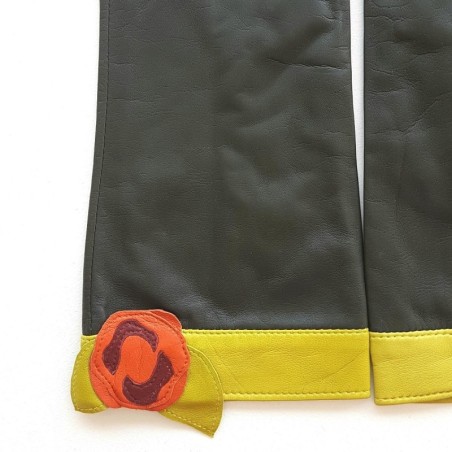 Gants en Cuir d'Agneau Kaki Orange Vert Anis Mirablis Doublés Soie.