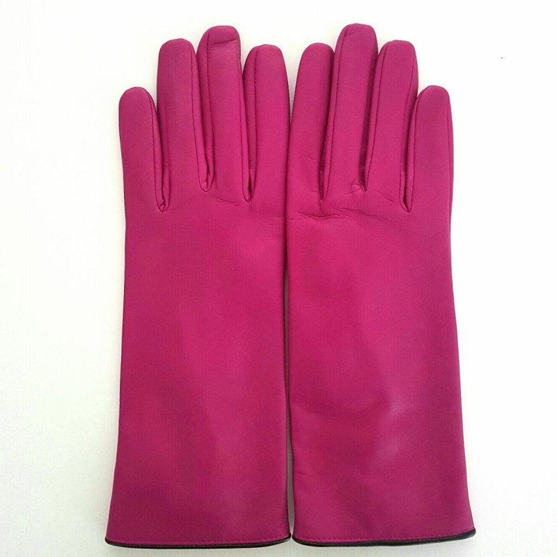 Gants en Cuir d'Agneau Hot Pink Noir Gris Jacinthe Doublés Soie