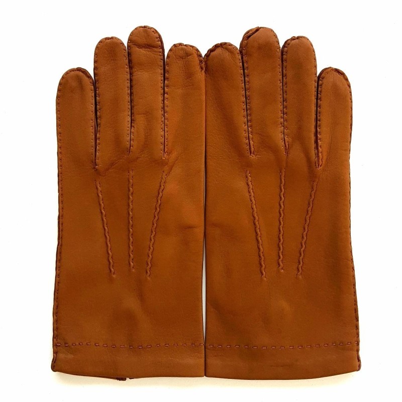 Gants en Cuir de Cerf Biscuit Cowal Doublés Soie.