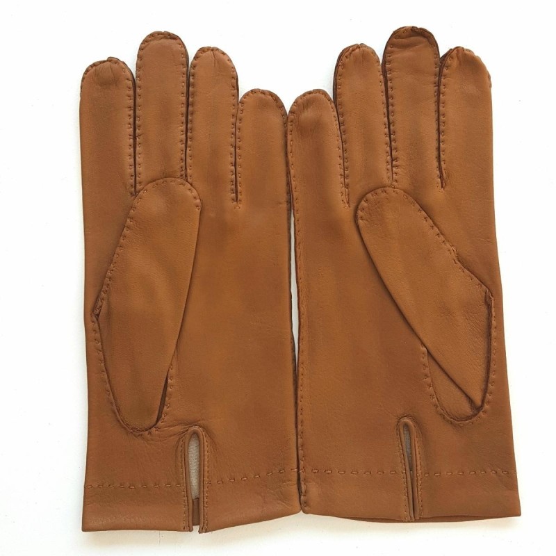 Gants en Cuir de Cerf Biscuit Cowal Doublés Soie.
