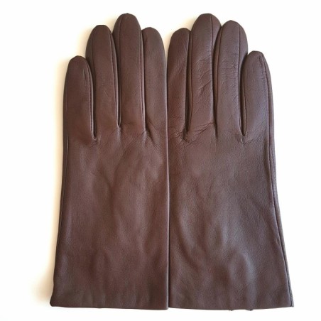 Gants en Cuir d'Agneau, Tobacco Capucine Doublure Soie.