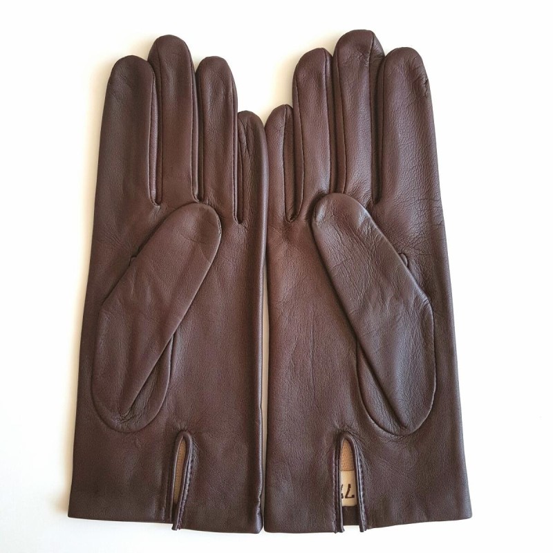 Gants en Cuir d'Agneau, Tobacco Capucine Doublure Soie.