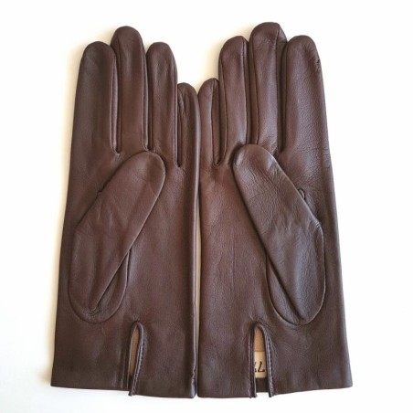 Gants en Cuir d'Agneau, Tobacco Capucine Doublure Soie.