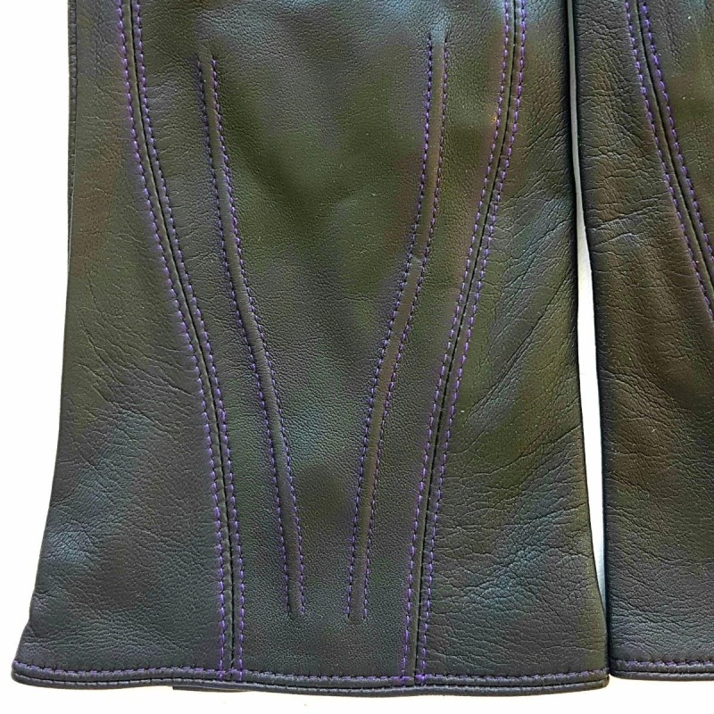 Gants en Cuir d'Agneau Charcoal Améthyste Steeve Doublure Soie.