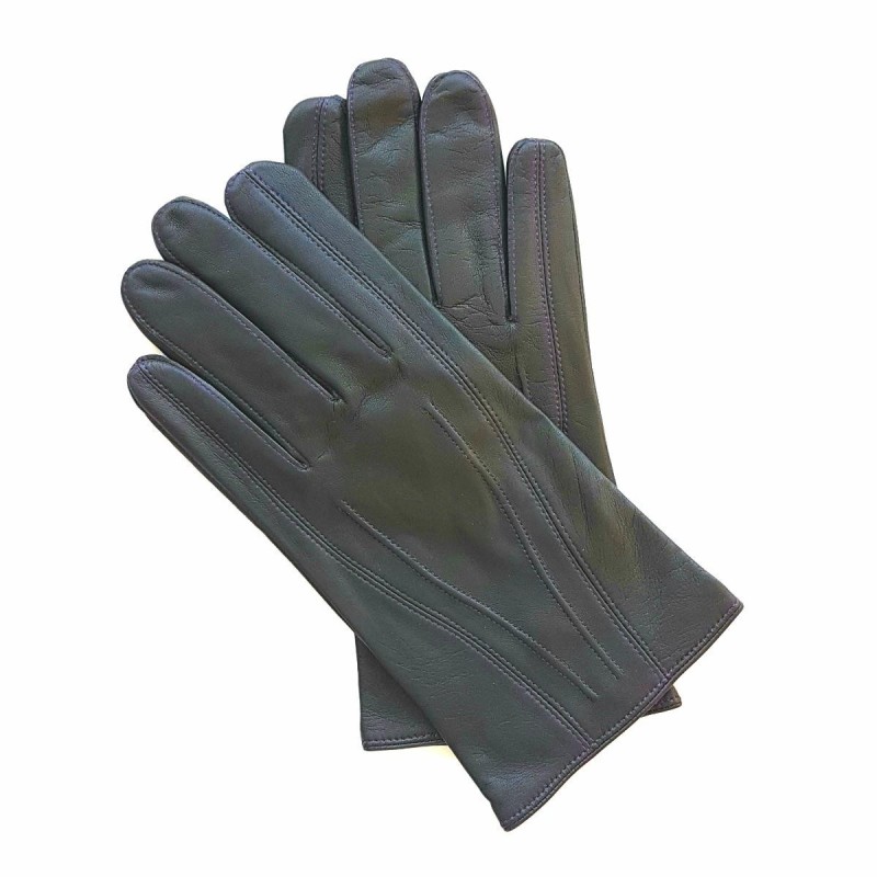Gants en Cuir d'Agneau Charcoal Améthyste Steeve Doublure Soie.