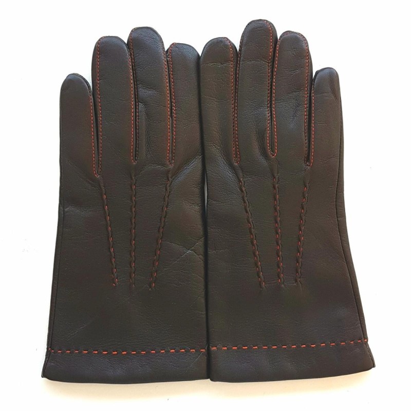 Gants en Cuir d'Agneau Marron Orange Henri Doublure en Cachemire.