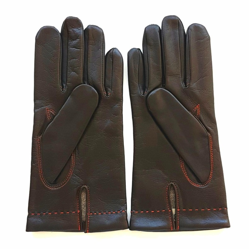 Gants en Cuir d'Agneau Marron Orange Henri Doublure en Cachemire.