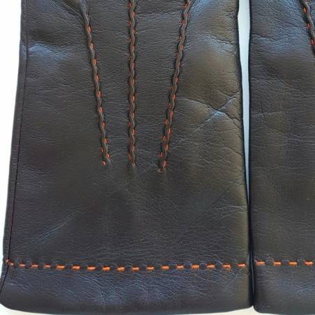 Gants en Cuir d'Agneau Marron Orange Henri Doublure en Cachemire.