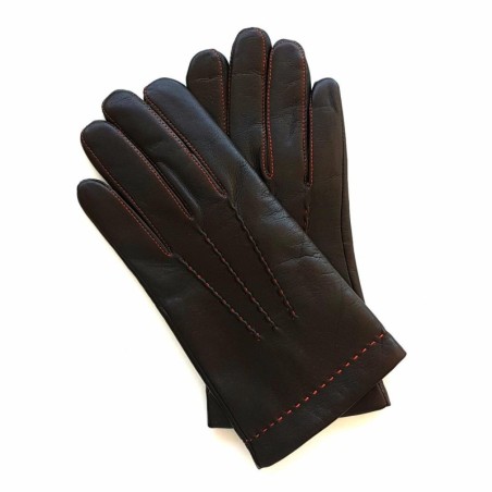 Gants en Cuir d'Agneau Marron Orange Henri Doublure en Cachemire.