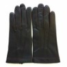 Gants en Cuir d'Agneau Noir Rouge Henri Doublure Soie.