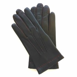 Gants en Cuir d'Agneau Noir Rouge Henri Doublure Soie.