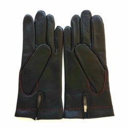 Gants en Cuir d'Agneau Noir Rouge Henri Doublure Soie.