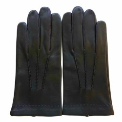 Gants en Cuir d'Agneau Noir Violet Henri Doublure Soie.