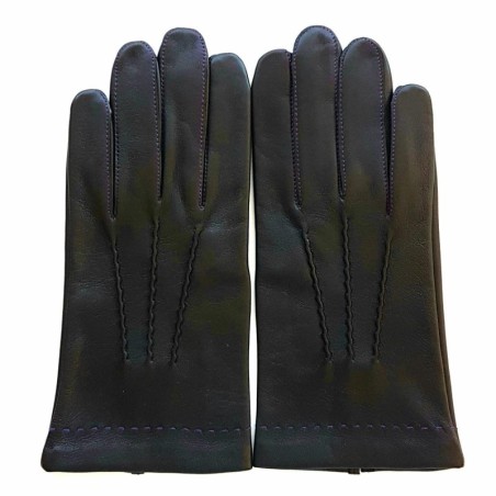 Gants en Cuir d'Agneau Noir Violet Henri Doublure Soie.