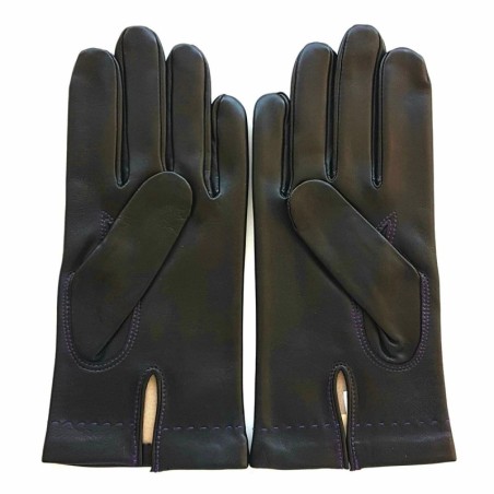 Gants en Cuir d'Agneau Noir Violet Henri Doublure Soie.